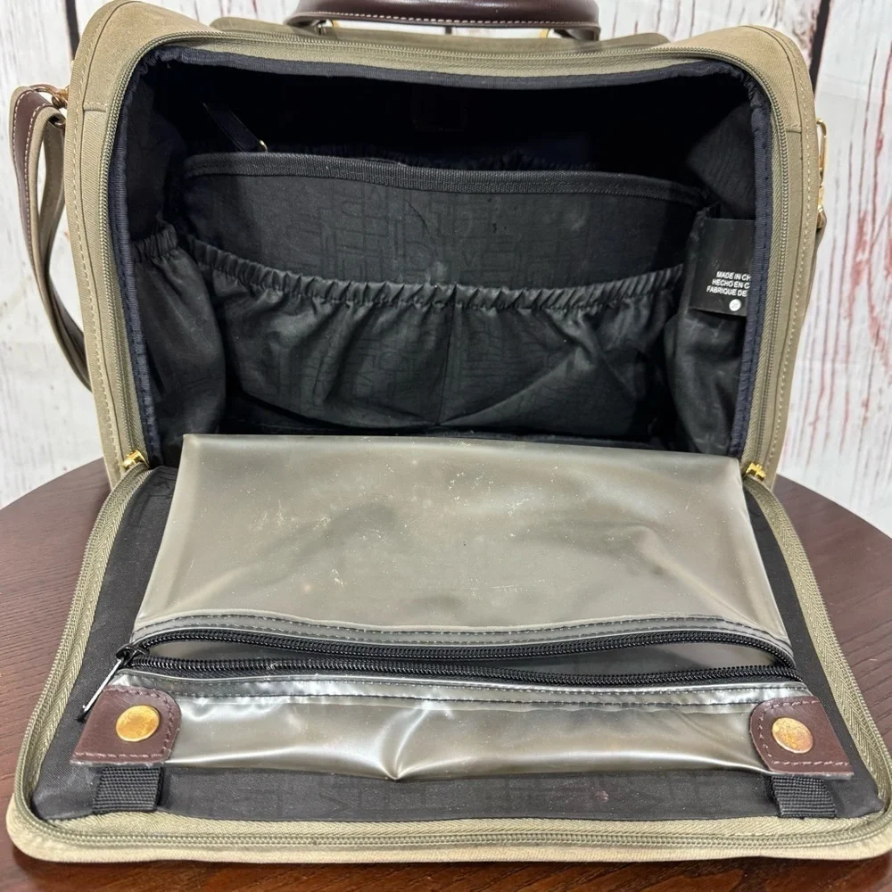 Diane Von Furstenberg Olive Green Tweed and Brown leather WoMen's Train case Bag